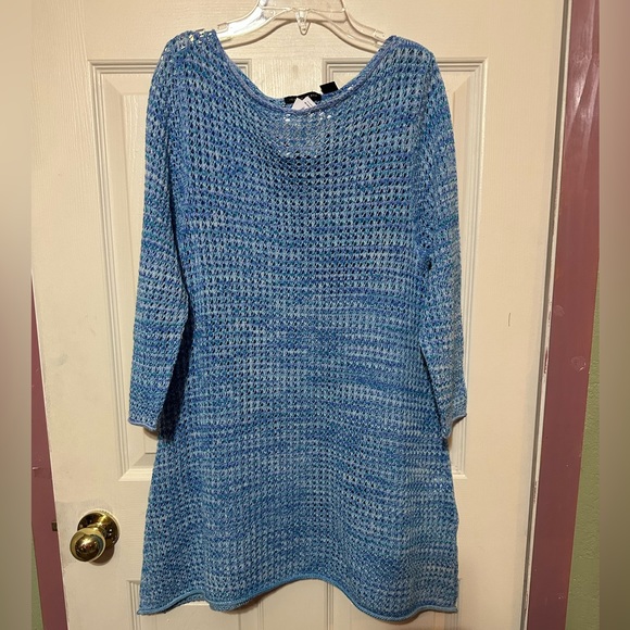 JEANNE PIERRE melange turquoise loos knit sweater/ tunic - Picture 2 of 13